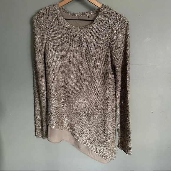 Apt 9 Sequin Asymetrical TAUPE SPARKLE SWEATER NO SIZE TAG - Picture 1 of 9